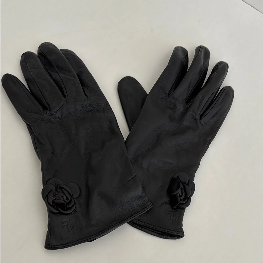 Ralph Lauren Black Rose‎ Flower Soft Leather Driving Gloves Women’s Medium NWOT